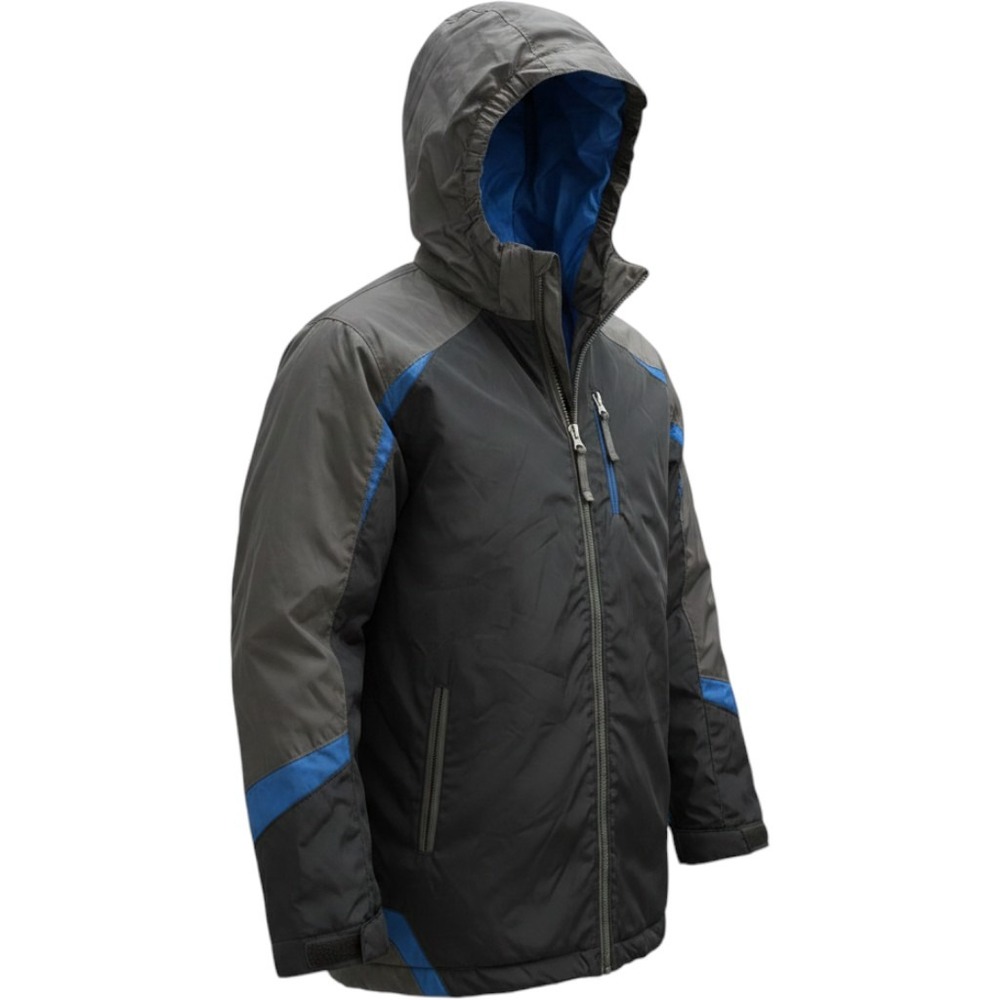 Lands End Kids Puffer Jacket Black Blue Grey Hooded M 10-12